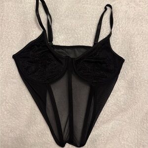 Black Mesh Lace corset like top- Size S